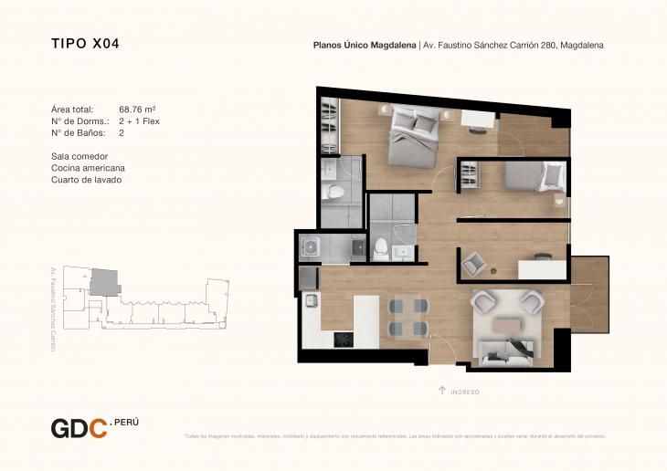 Plano del modelo X04 del proyecto Único Magdalena en Magdalena Del Mar