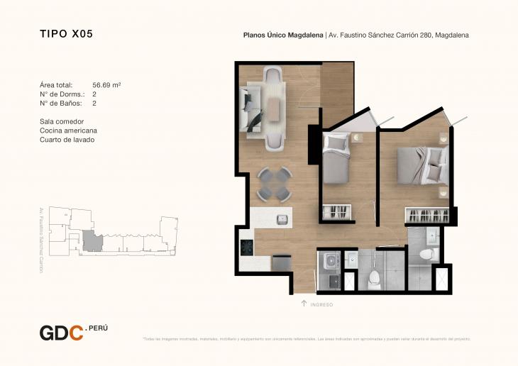 Plano del modelo X05 del proyecto Único Magdalena en Magdalena Del Mar