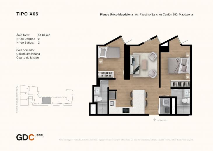 Plano del modelo X06 del proyecto Único Magdalena en Magdalena Del Mar