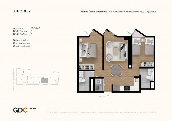 Plano del modelo X07 del proyecto Único Magdalena en Magdalena Del Mar