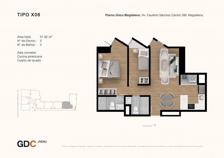 Plano del modelo X08 del proyecto Único Magdalena en Magdalena Del Mar