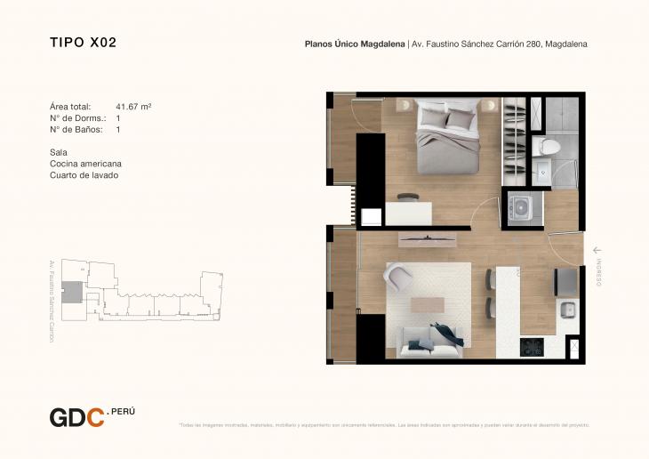 Plano del modelo X02 del proyecto Único Magdalena en Magdalena Del Mar