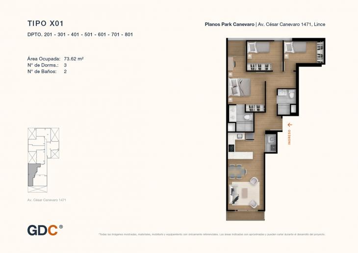 Plano del modelo X01 del proyecto Park Canevaro en Lince