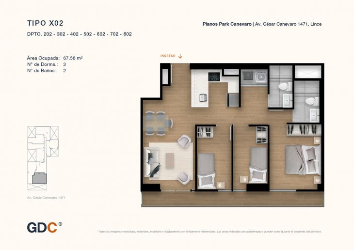 Plano del modelo X02 del proyecto Park Canevaro en Lince