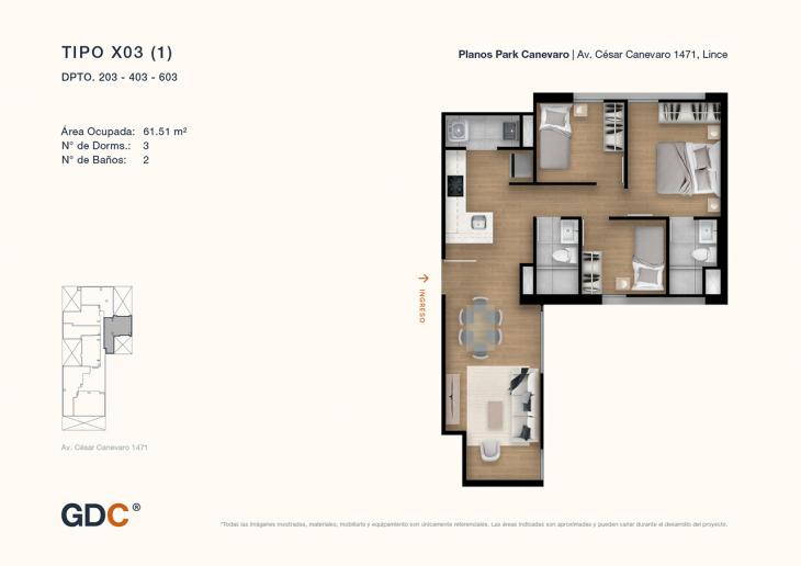 Plano del modelo X03 (1) del proyecto Park Canevaro en Lince