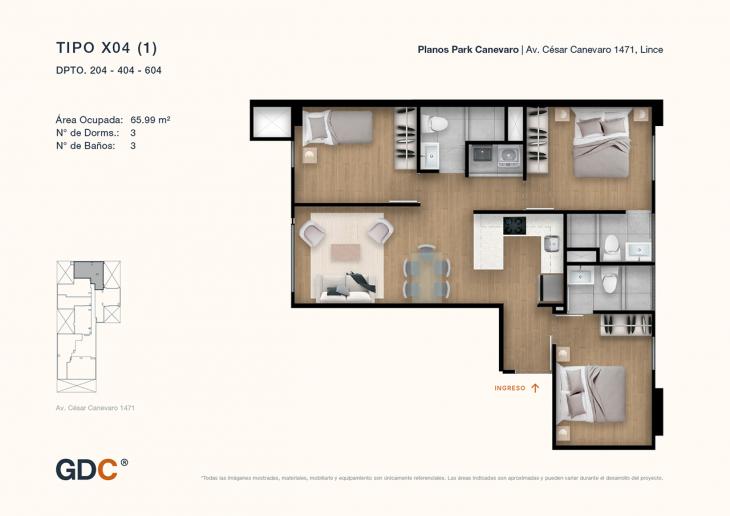 Plano del modelo X04 (1) del proyecto Park Canevaro en Lince