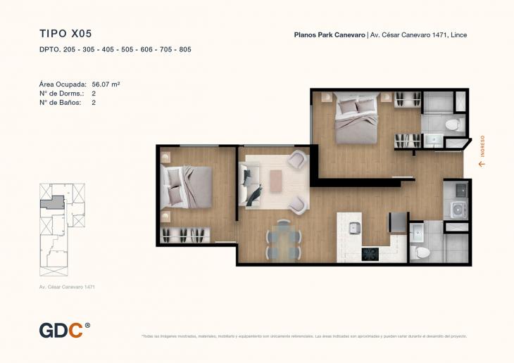 Plano del modelo X05 del proyecto Park Canevaro en Lince