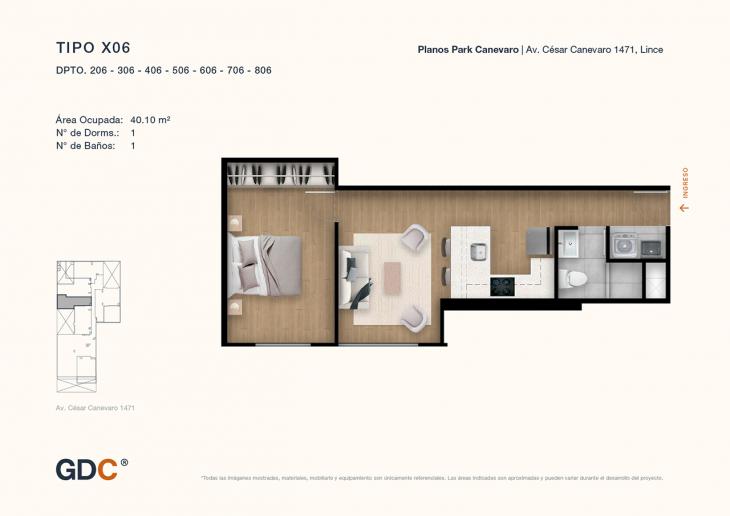 Plano del modelo X06 del proyecto Park Canevaro en Lince
