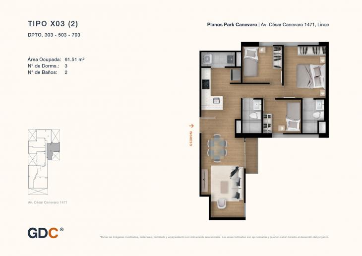 Plano del modelo X03 (2) del proyecto Park Canevaro en Lince