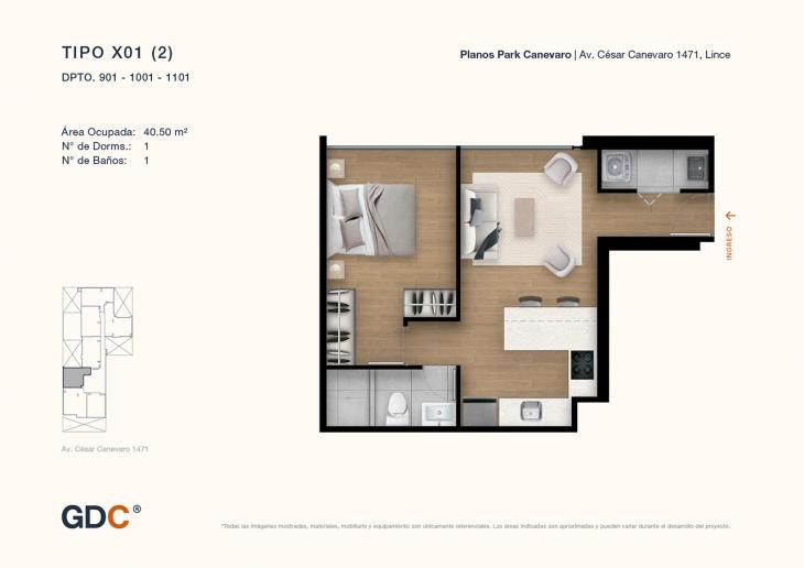 Plano del modelo X01 (2) del proyecto Park Canevaro en Lince
