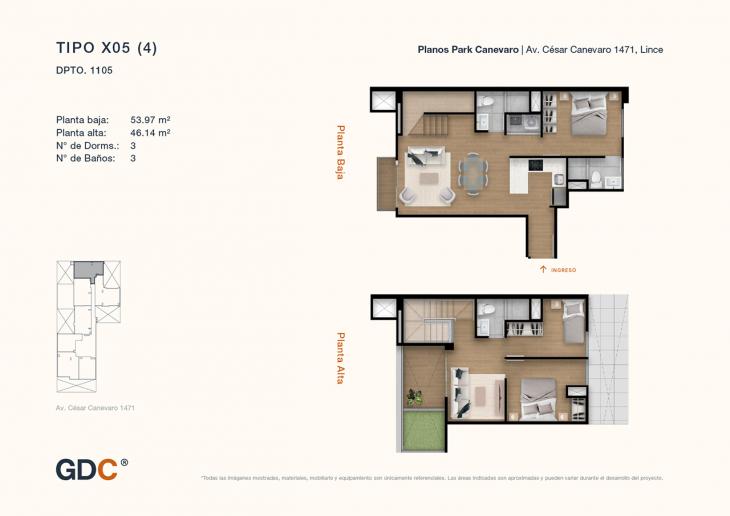 Plano del modelo X05 (4) del proyecto Park Canevaro en Lince