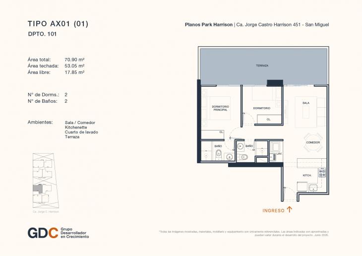 Plano del modelo A X01 (1) del proyecto Park Harrison en San Miguel