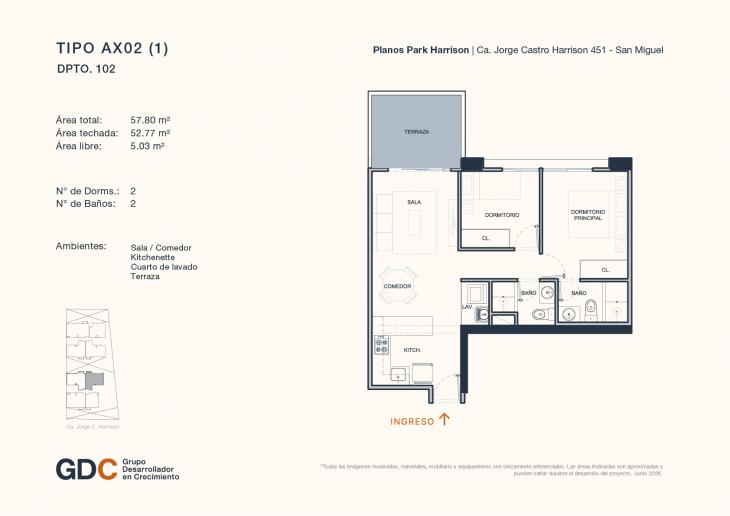 Plano del modelo A X02 (1) del proyecto Park Harrison en San Miguel
