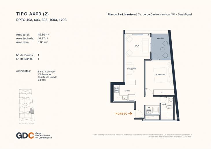 Plano del modelo A X03 (2) del proyecto Park Harrison en San Miguel