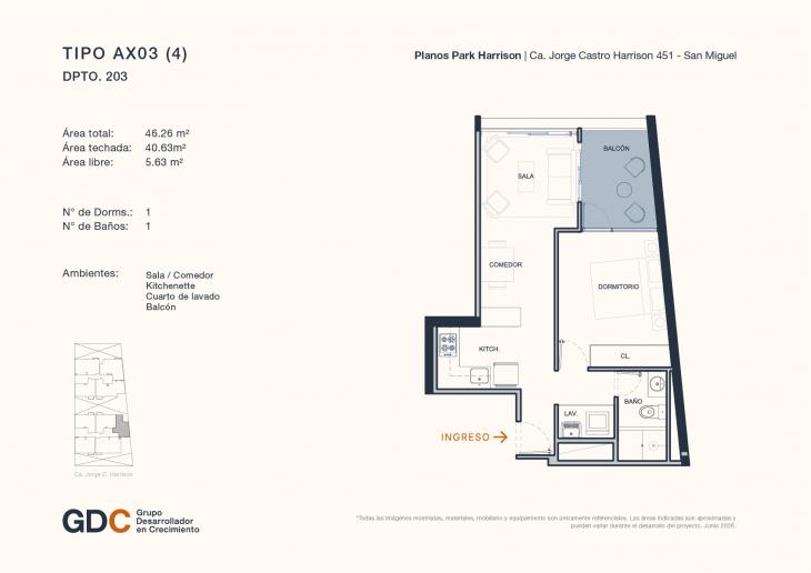 Plano del modelo A X03 (4) del proyecto Park Harrison en San Miguel
