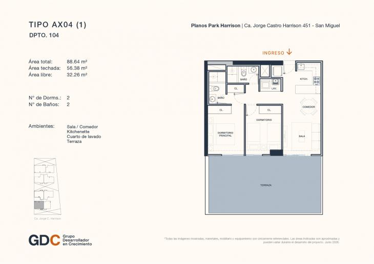 Plano del modelo A X04 (1) del proyecto Park Harrison en San Miguel