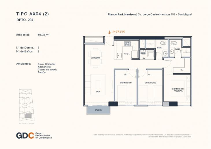 Plano del modelo A X04 (2) del proyecto Park Harrison en San Miguel