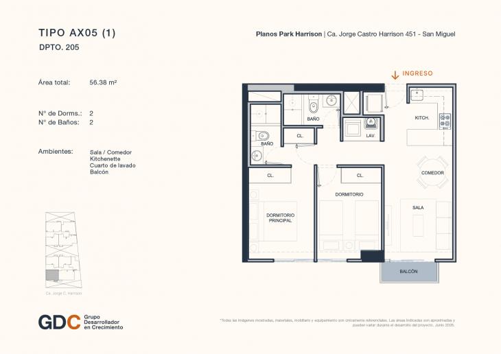 Plano del modelo A X05 (1) del proyecto Park Harrison en San Miguel