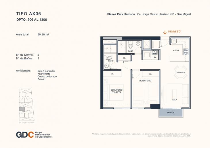 Plano del modelo A X06 del proyecto Park Harrison en San Miguel
