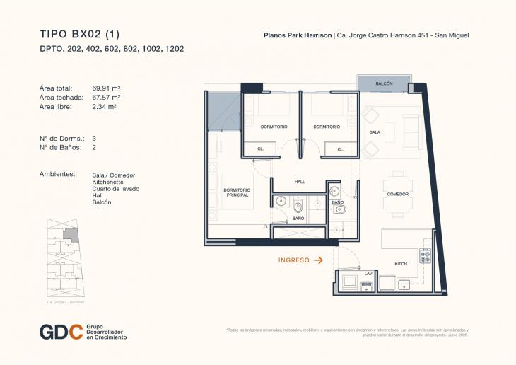 Plano del modelo B X02 (1) del proyecto Park Harrison en San Miguel