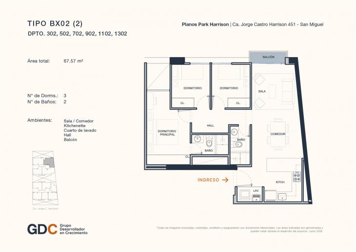 Plano del modelo B X02 (2) del proyecto Park Harrison en San Miguel