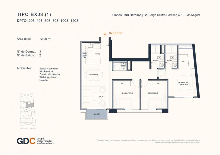 Plano del modelo B X03 (1) del proyecto Park Harrison en San Miguel