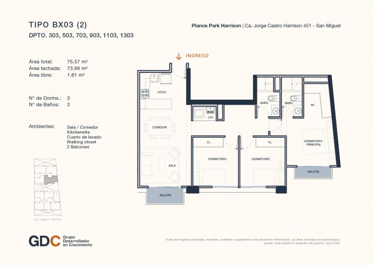 Plano del modelo B X03 (2) del proyecto Park Harrison en San Miguel