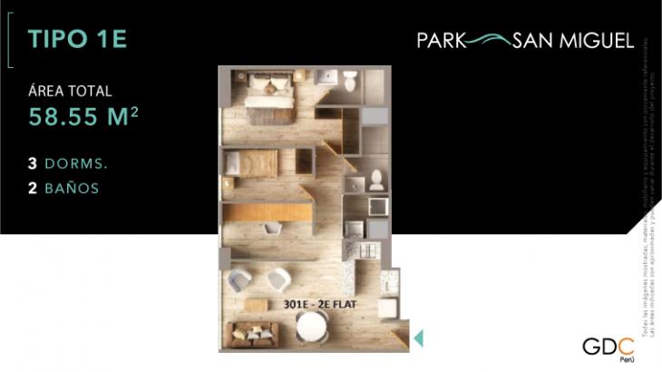 Plano del modelo 01E del proyecto Park San Miguel en San Miguel