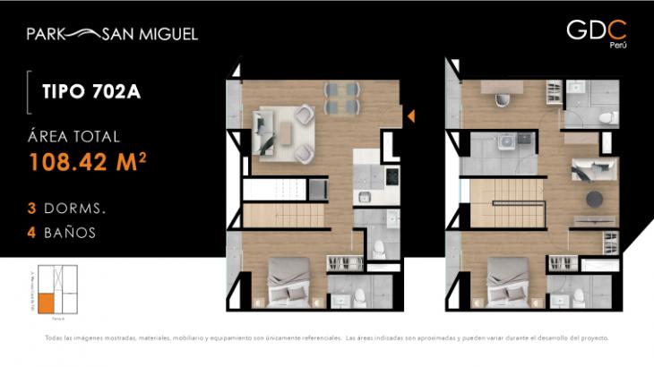 Plano del modelo 702A del proyecto Park San Miguel en San Miguel
