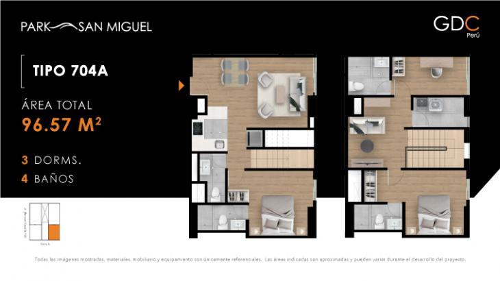 Plano del modelo 704A del proyecto Park San Miguel en San Miguel