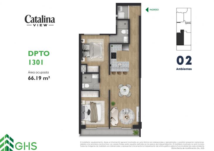 Plano del modelo 1301 del proyecto Catalina View en La Victoria