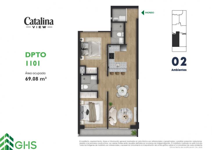 Plano del modelo 1101 del proyecto Catalina View en La Victoria