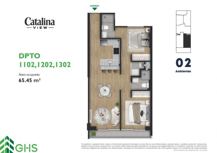 Plano del modelo 1102-1302 del proyecto Catalina View en La Victoria