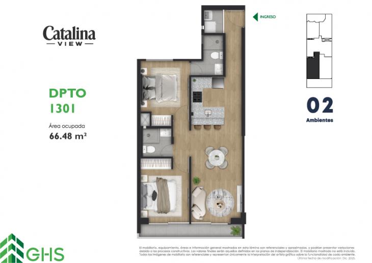 Plano del modelo 1301 del proyecto Catalina View en La Victoria