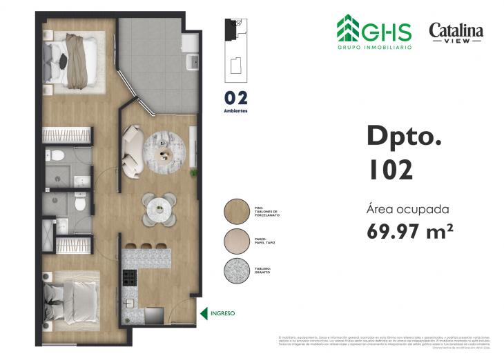 Plano del modelo 102 del proyecto Catalina View en La Victoria