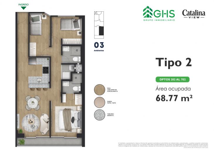Plano del modelo 202-702 del proyecto Catalina View en La Victoria