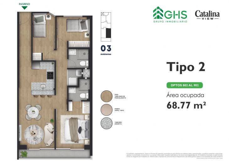 Plano del modelo 802-902 del proyecto Catalina View en La Victoria