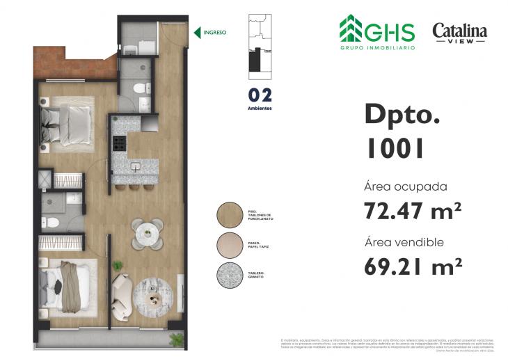Plano del modelo 1001 del proyecto Catalina View en La Victoria