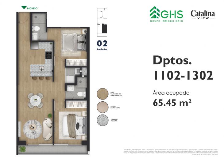 Plano del modelo 1102-1302 del proyecto Catalina View en La Victoria