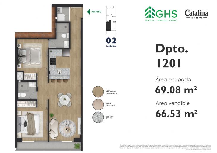 Plano del modelo 1201 del proyecto Catalina View en La Victoria