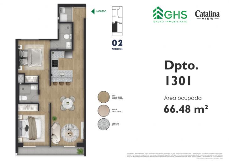 Plano del modelo 1301 del proyecto Catalina View en La Victoria
