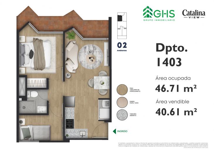 Plano del modelo 1403 del proyecto Catalina View en La Victoria
