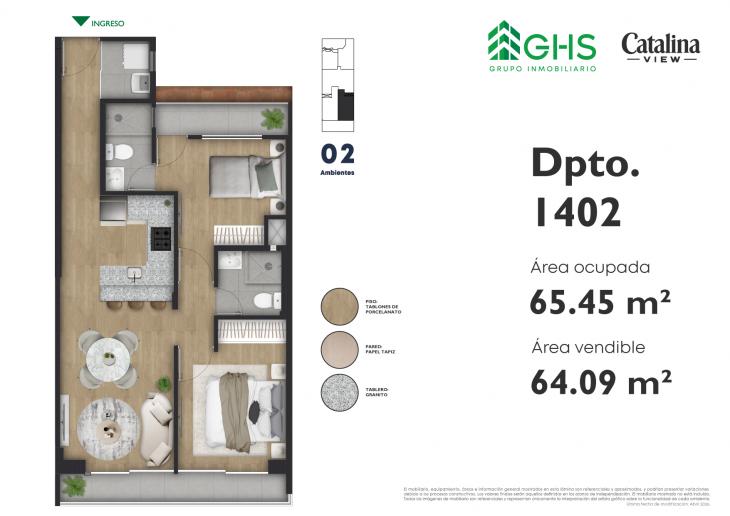 Plano del modelo 1402 del proyecto Catalina View en La Victoria
