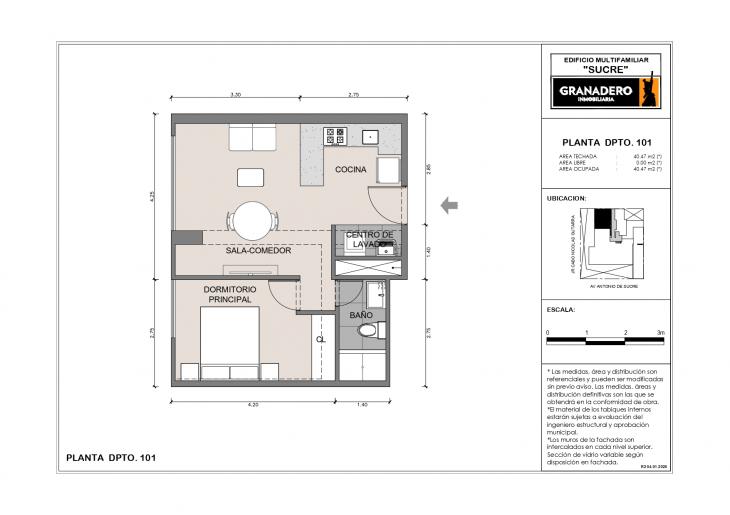 Plano del modelo 101 del proyecto SUCRE 1005 en Pueblo Libre