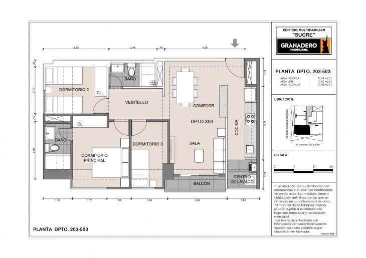 Plano del modelo X03 del proyecto SUCRE 1005 en Pueblo Libre