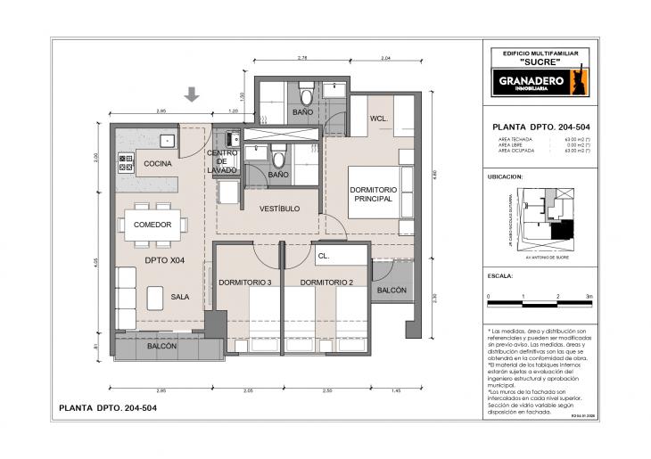 Plano del modelo X04-A del proyecto SUCRE 1005 en Pueblo Libre