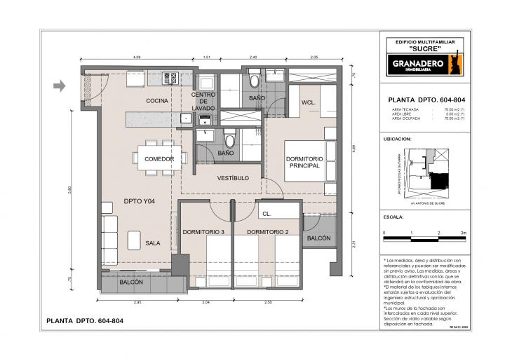 Plano del modelo X04-B del proyecto SUCRE 1005 en Pueblo Libre