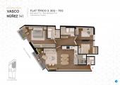 Plano del modelo Flat Típico 3 del proyecto Vasco Núñez 141 en Miraflores