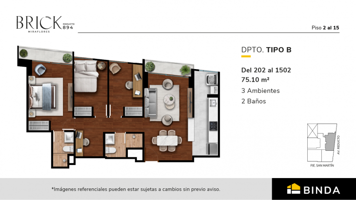 Plano del modelo B del proyecto Brick - Reducto 894 en Miraflores