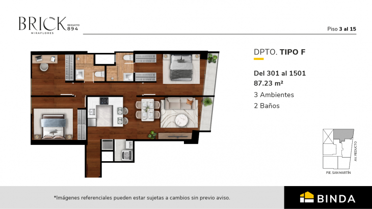 Plano del modelo F del proyecto Brick - Reducto 894 en Miraflores